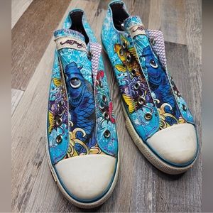 Ed Hardy Koi Fish Blue Sneakers Size 9